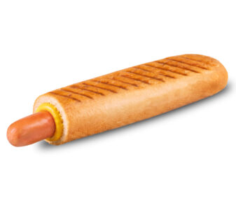 Franču hotdogs ar grila desiņu baltā maizē