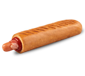 Franču hotdogs ar siera-bekona desiņu griķu maizē